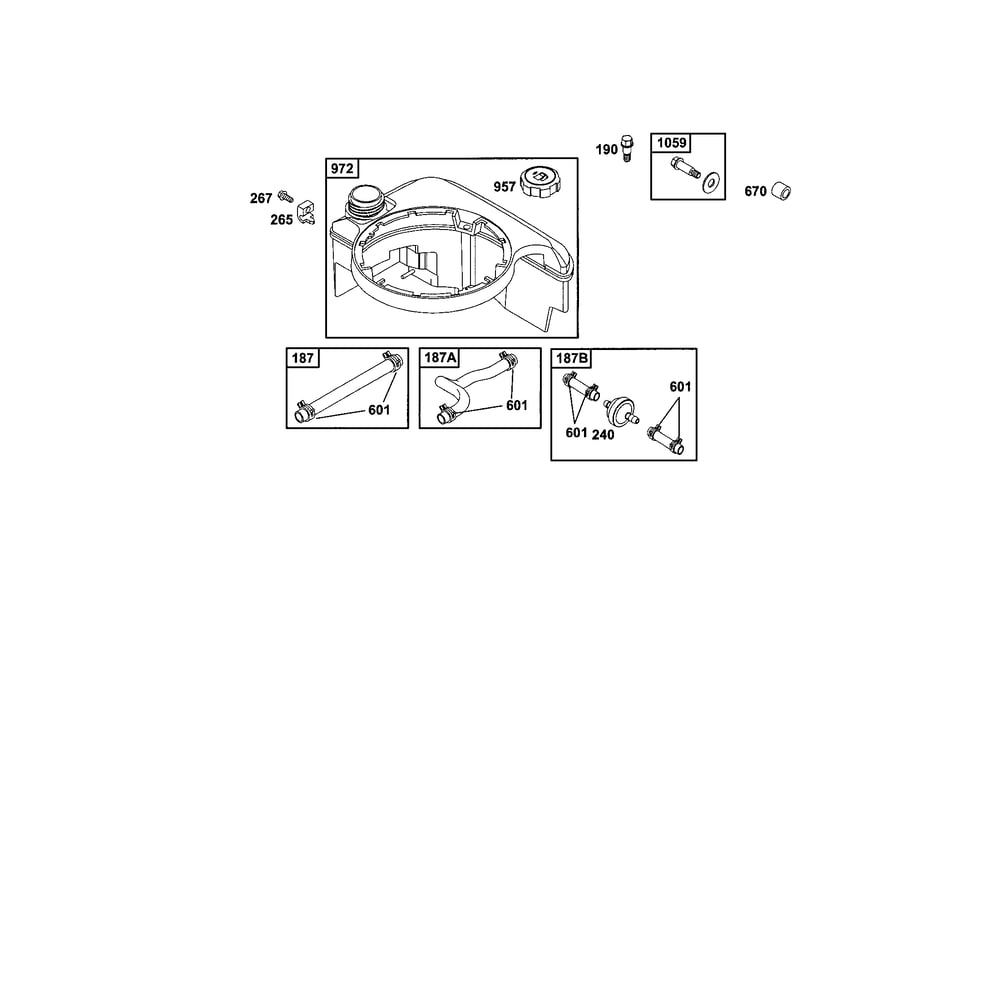 Fuel Tank And Line Diagram and Parts List for 12C800TO12C899  Briggs and Stratton Engine